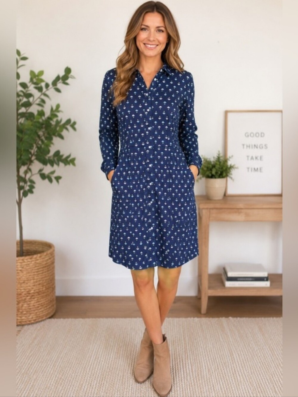 UNTUCKit for Her Printed Sydney Shirt Dress Women's 6 Blue Floral Print